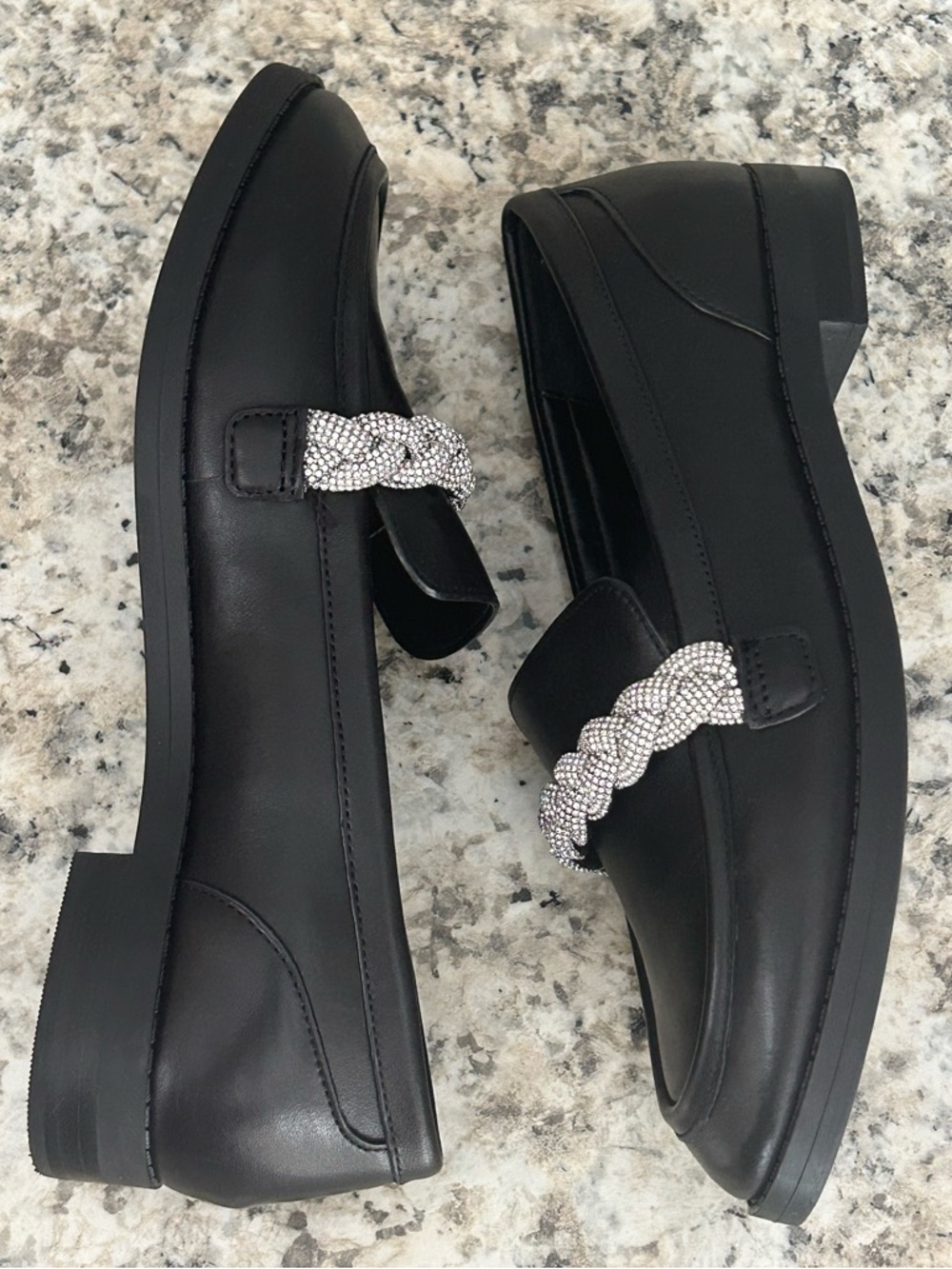 Gianni Bini Bristow Black Leather Rhinestone Braided Loafers Sparkly Size 6.5 - Picture 6 of 12
